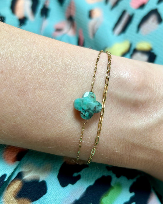Armband dubbel Natuursteen Klaver | groen en roze beschikbaar