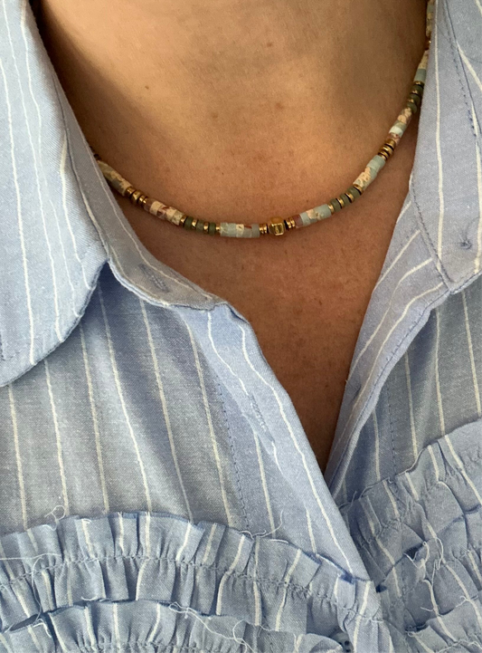 Ketting natuursteen Golden Mint party