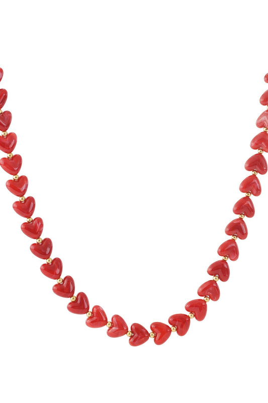 Ketting kralen hartjes rood