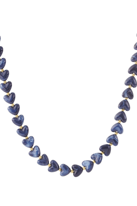 Ketting kralen hartjes blauw